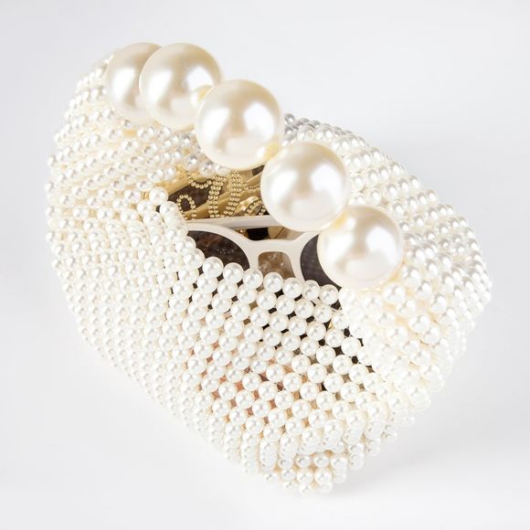 Pearl Beaded Clutch Handle Bag Evening Handbag Wedding Party :o) - Picture 5 of 5